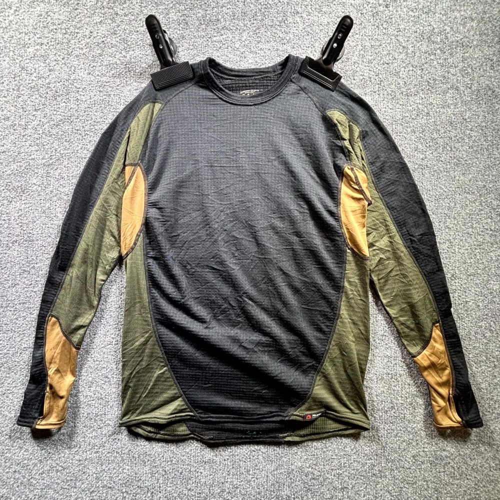 Cabela's Polartec Thermal Shirt Men's Large Black Green Camo Waffle Grid Fleece